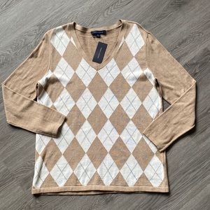 Tommy Hilfiger Argyle V Neck Sweater Size L